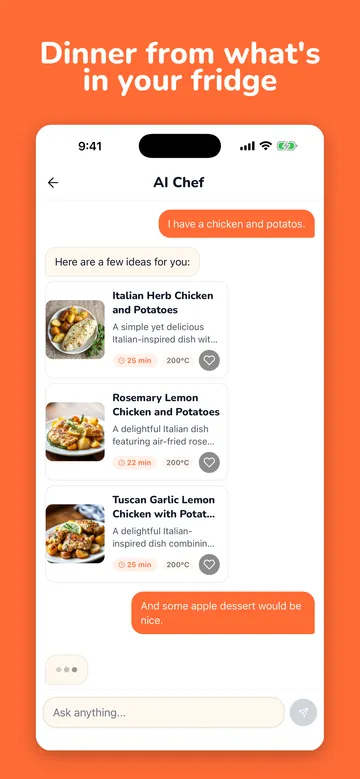 AI chef chat suggesting recipes from your ingredients