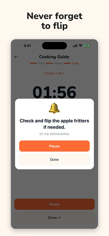 Guided cooking timer with flip alert